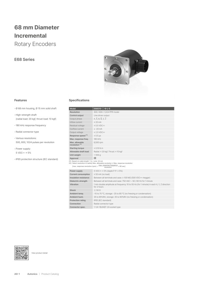 Rotary Encoder (Ø68 mm Axial Incremental Type) | AUTONICS | MISUMI Vietnam