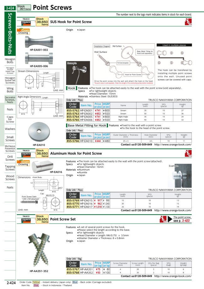 TRUSCO, Base Metal Fittings for SUS Hooks for Point Screws ø25 1 Piece ...
